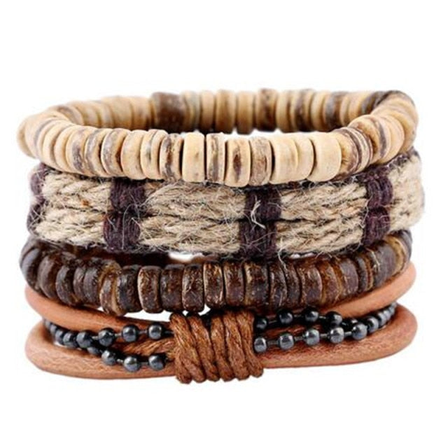 Fashion Hand-knitted Multi-layer Leather Feather Stone Bracelet
