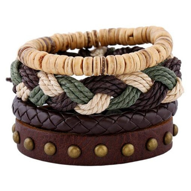 Fashion Hand-knitted Multi-layer Leather Feather Stone Bracelet