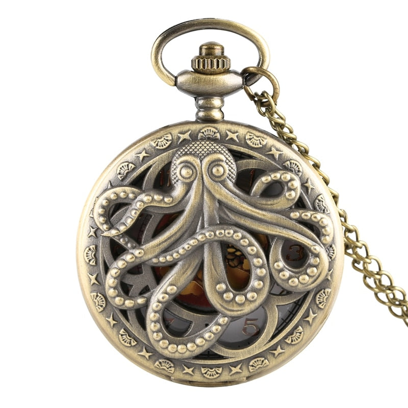 Retro Octopus Hollow Cover Quartz Pocket Watch