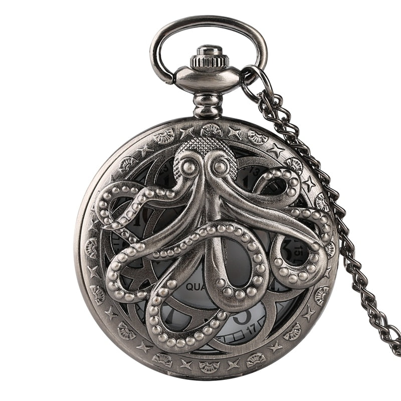 Retro Octopus Hollow Cover Quartz Pocket Watch