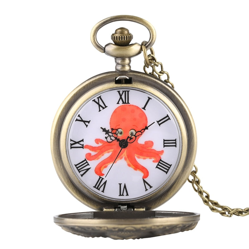 Retro Octopus Hollow Cover Quartz Pocket Watch