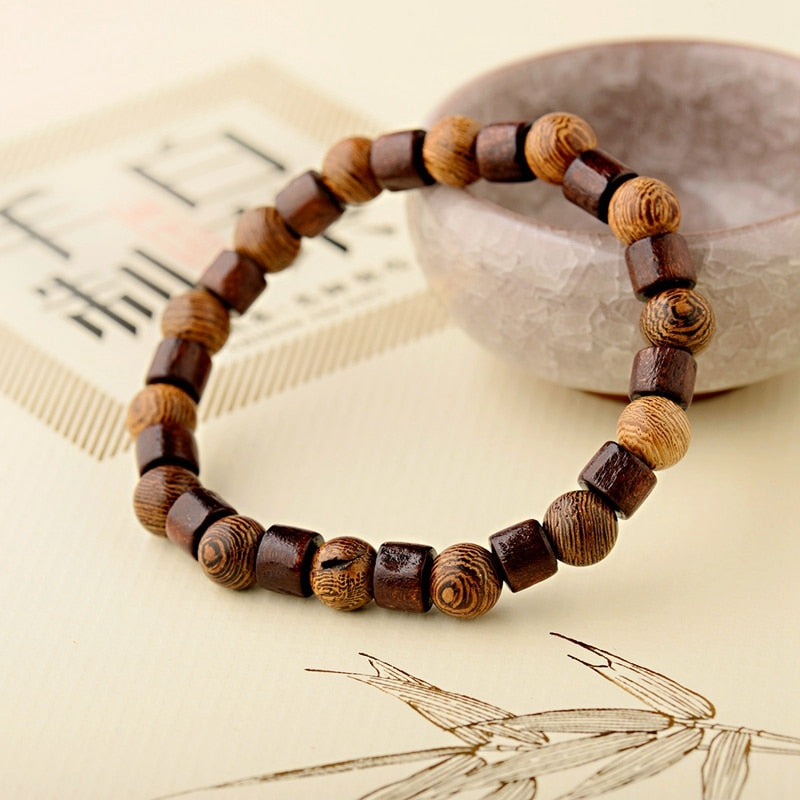 8mm Cylinder&Round Yoga Meditation Wood Beaded Bracelet