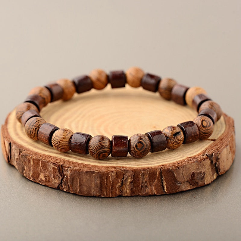 8mm Cylinder&Round Yoga Meditation Wood Beaded Bracelet