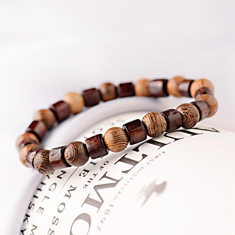 8mm Cylinder&Round Yoga Meditation Wood Beaded Bracelet