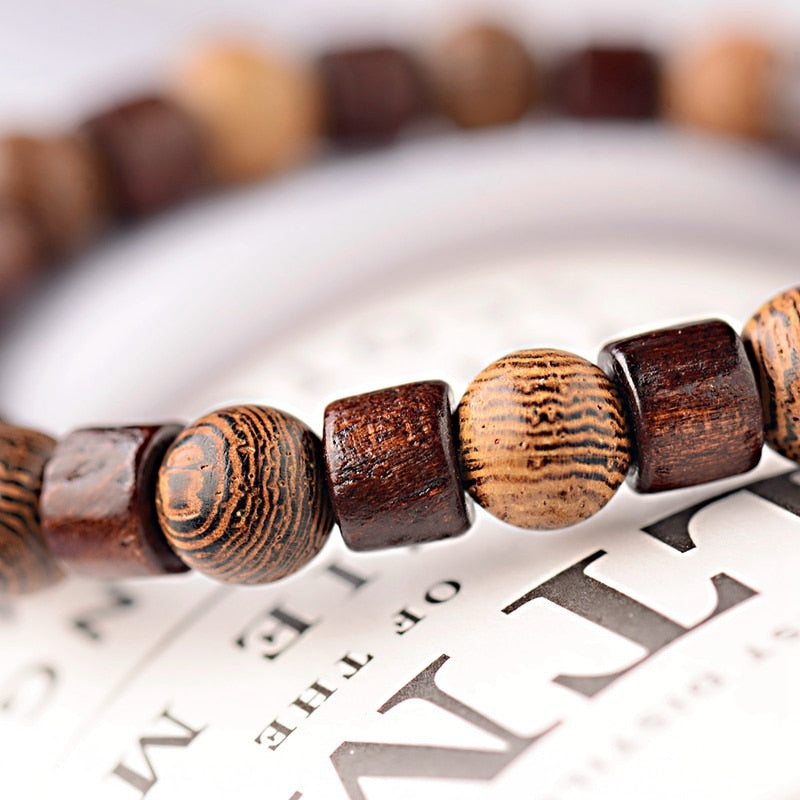 8mm Cylinder&Round Yoga Meditation Wood Beaded Bracelet