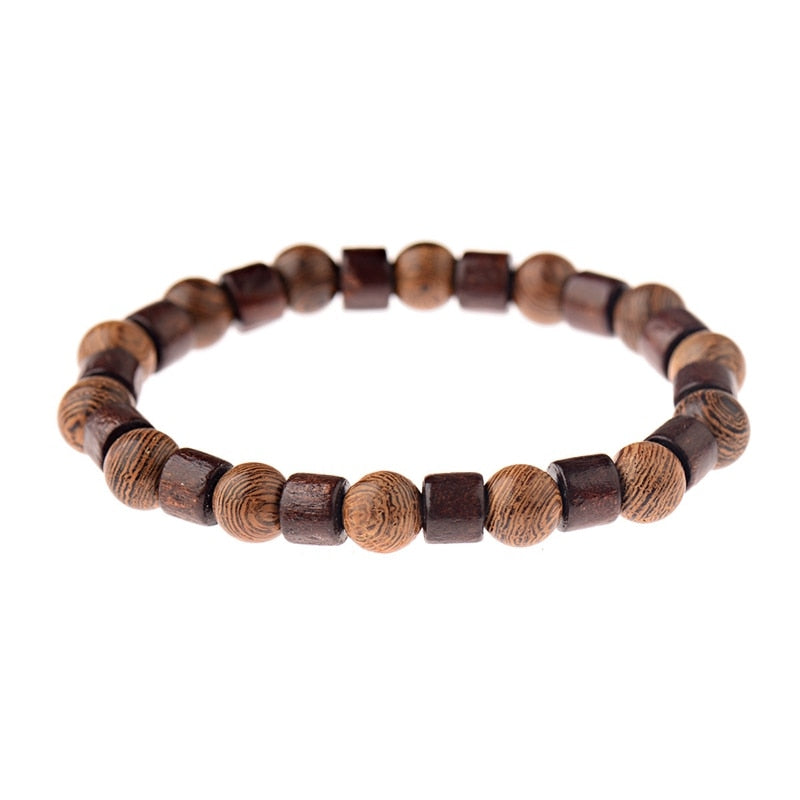 8mm Cylinder&Round Yoga Meditation Wood Beaded Bracelet