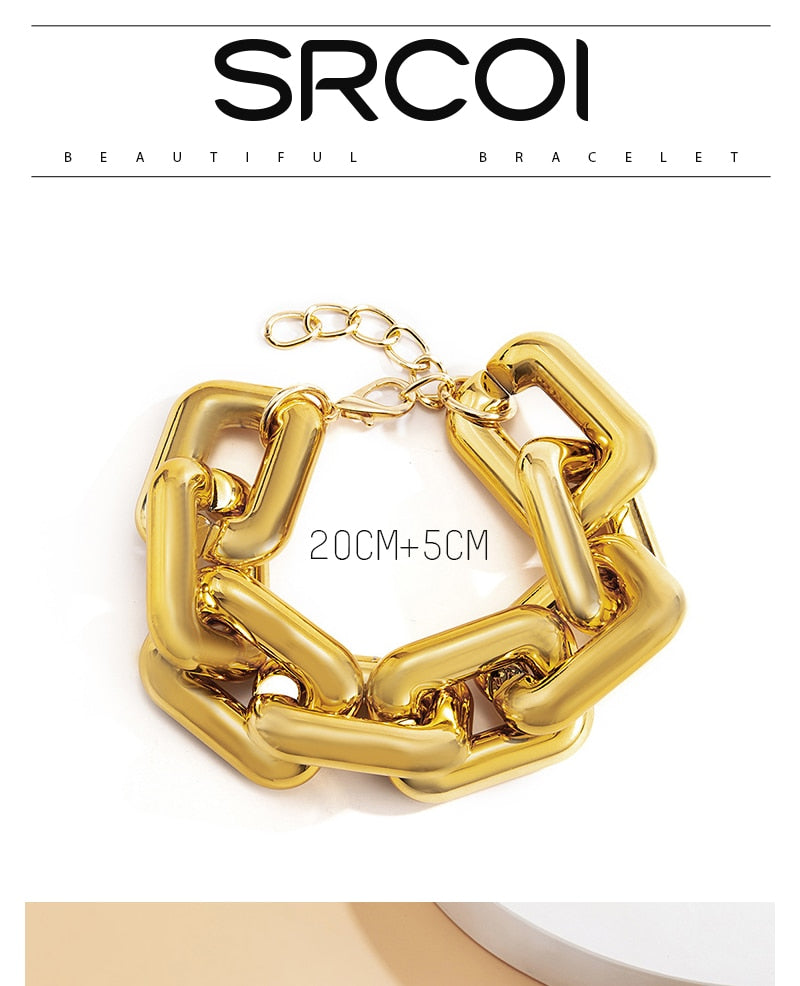 Exaggerated Geometric Square Twisted Thick Link Chain Bracelet