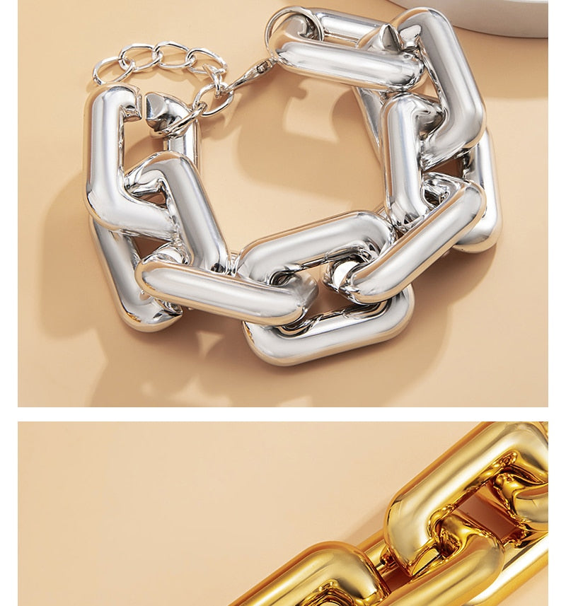 Exaggerated Geometric Square Twisted Thick Link Chain Bracelet