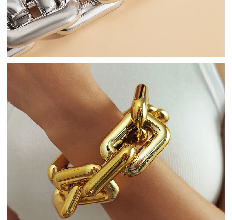 Exaggerated Geometric Square Twisted Thick Link Chain Bracelet