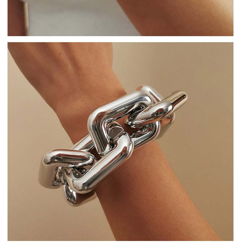 Exaggerated Geometric Square Twisted Thick Link Chain Bracelet
