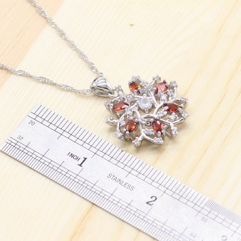 White Red Zircon Silver Color Jewelry Sets Women