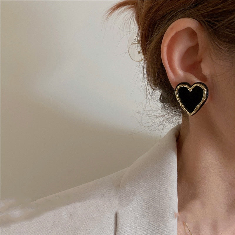 Enamel Heart Stud Earrings for Women