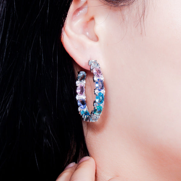Crystal Black Gold Rainbow Mystic Big Circle Round Hoop Earrings