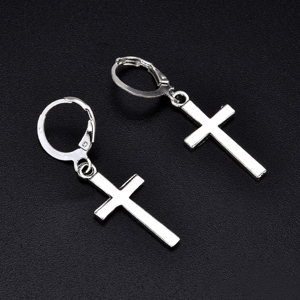 Pendientes colgantes de aro de metal con forma de cruz de moda