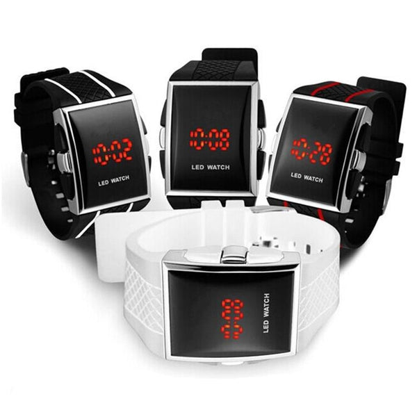 Reloj electrónico LED negro con correa de silicona, relojes deportivos digitales