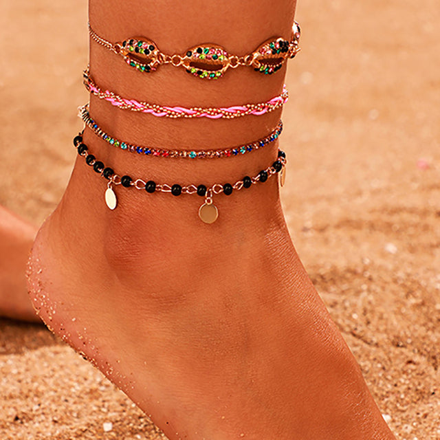 4Pcs/set Fashion Beach Foot Jewelry Leg Chain Anklets For Women