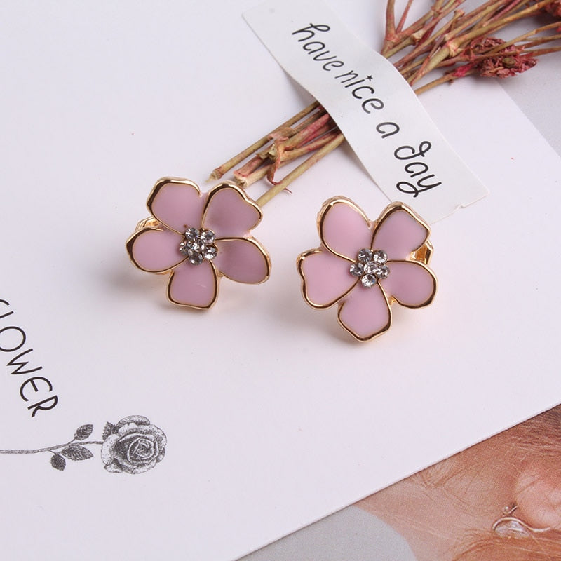 Korea Style Flower Shape Enamel Clip on Earrings