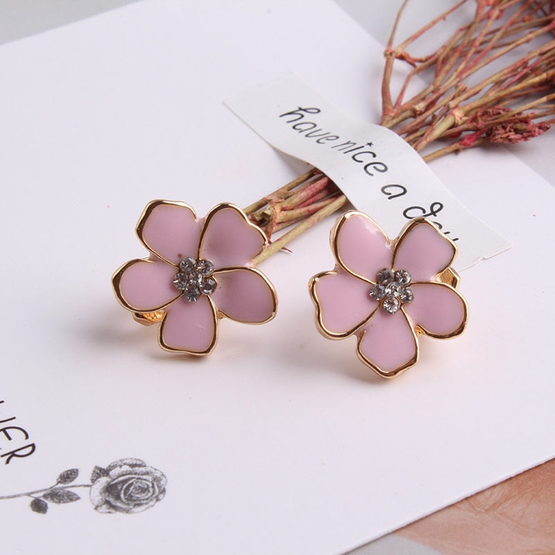 Korea Style Flower Shape Enamel Clip on Earrings