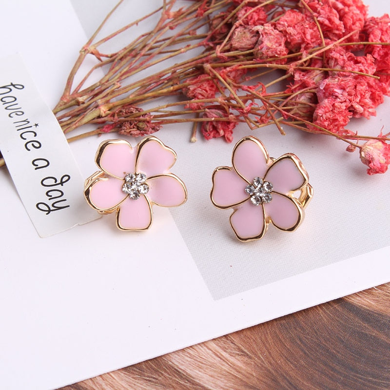 Korea Style Flower Shape Enamel Clip on Earrings