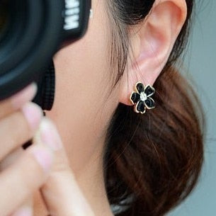 Korea Style Flower Shape Enamel Clip on Earrings