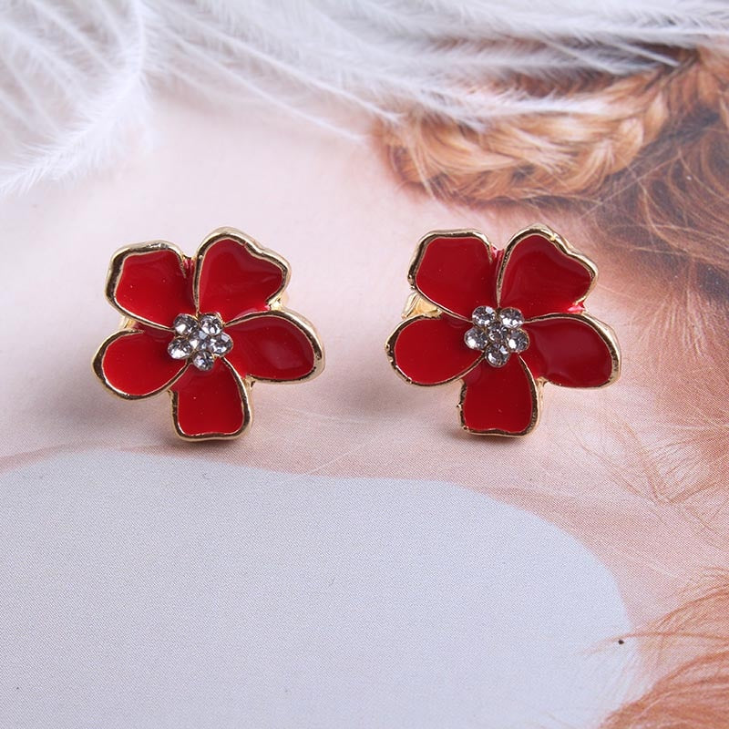 Korea Style Flower Shape Enamel Clip on Earrings