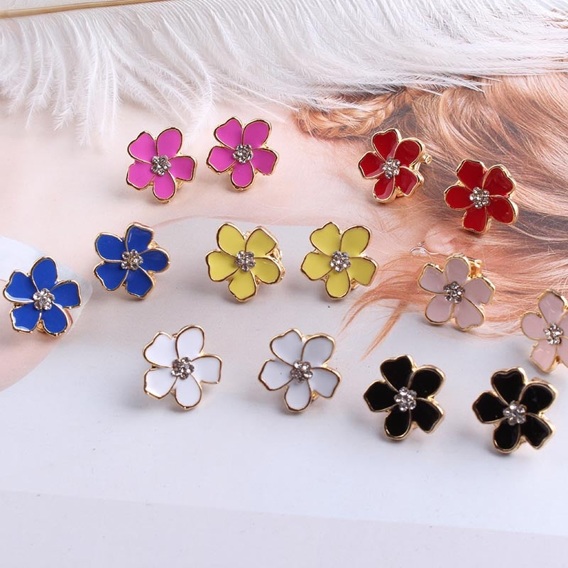 Korea Style Flower Shape Enamel Clip on Earrings