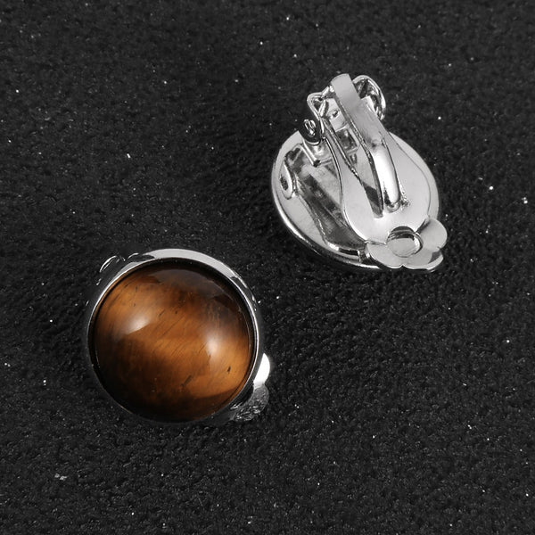 Pendientes de clip con pequeñas cuentas de cristal de piedra natural para mujer