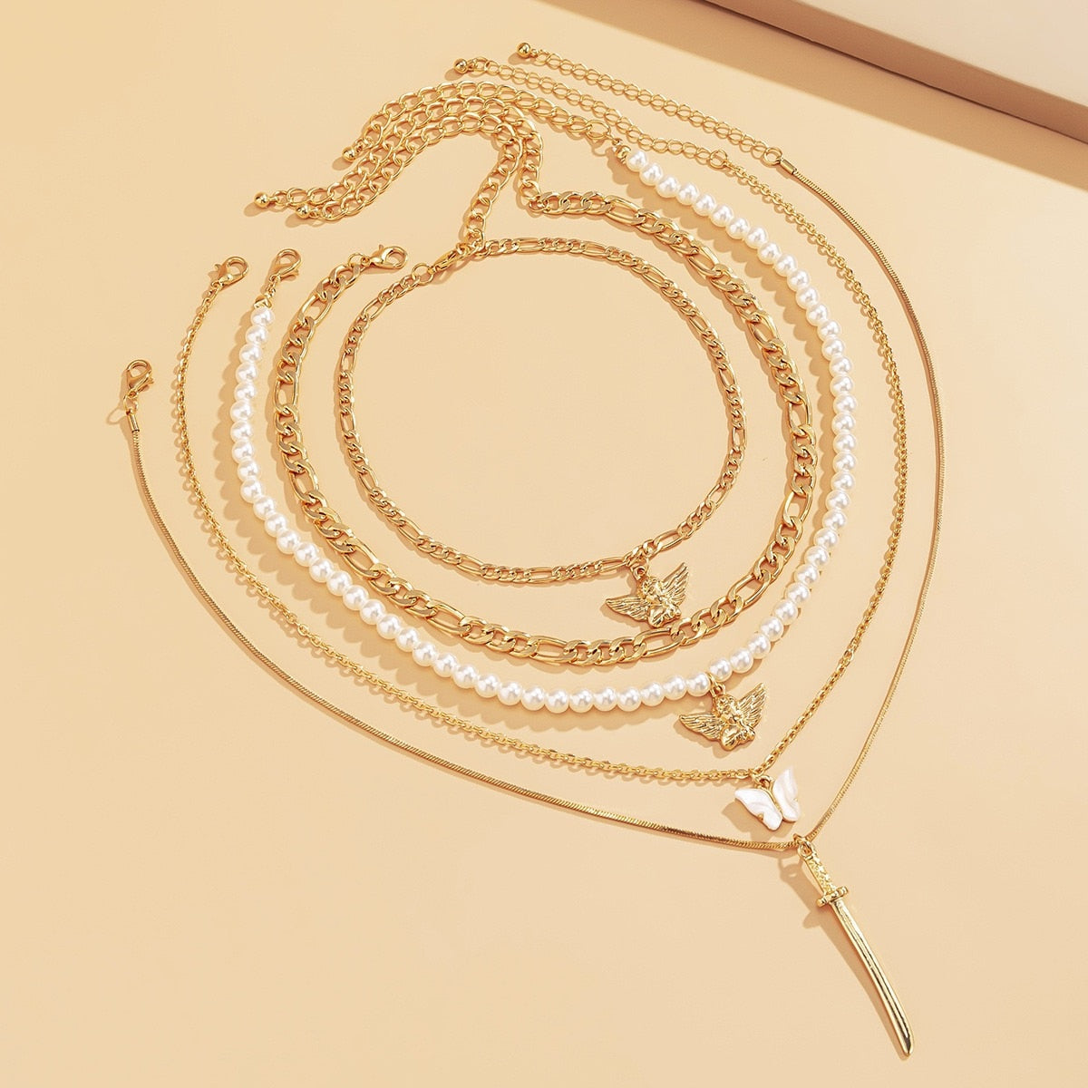 New 5 piece Set Of imitation Pearl Chain Pendant