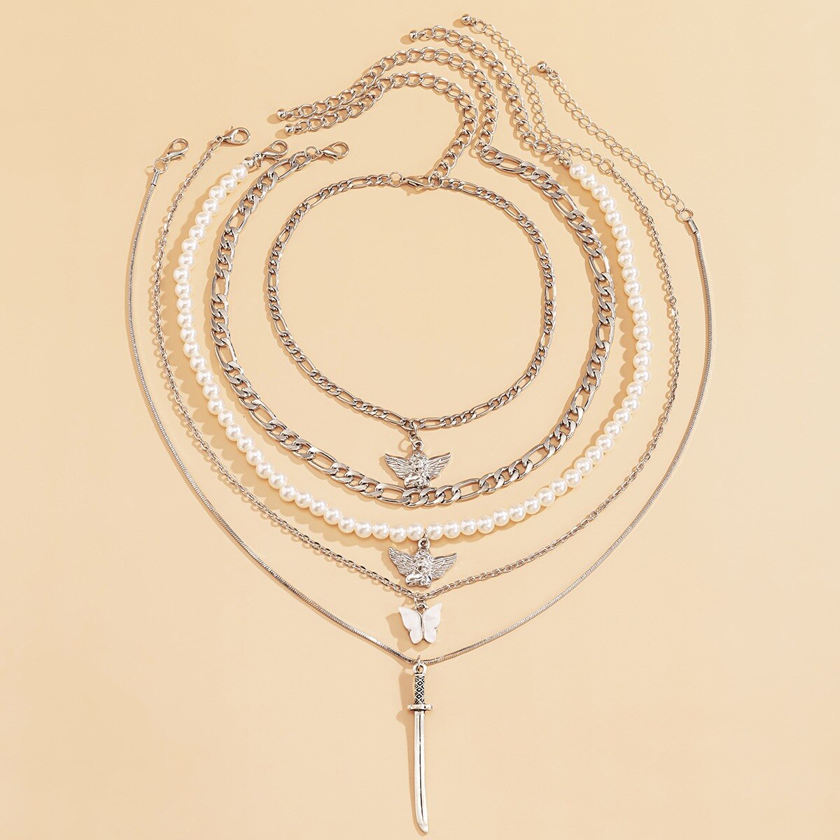 New 5 piece Set Of imitation Pearl Chain Pendant
