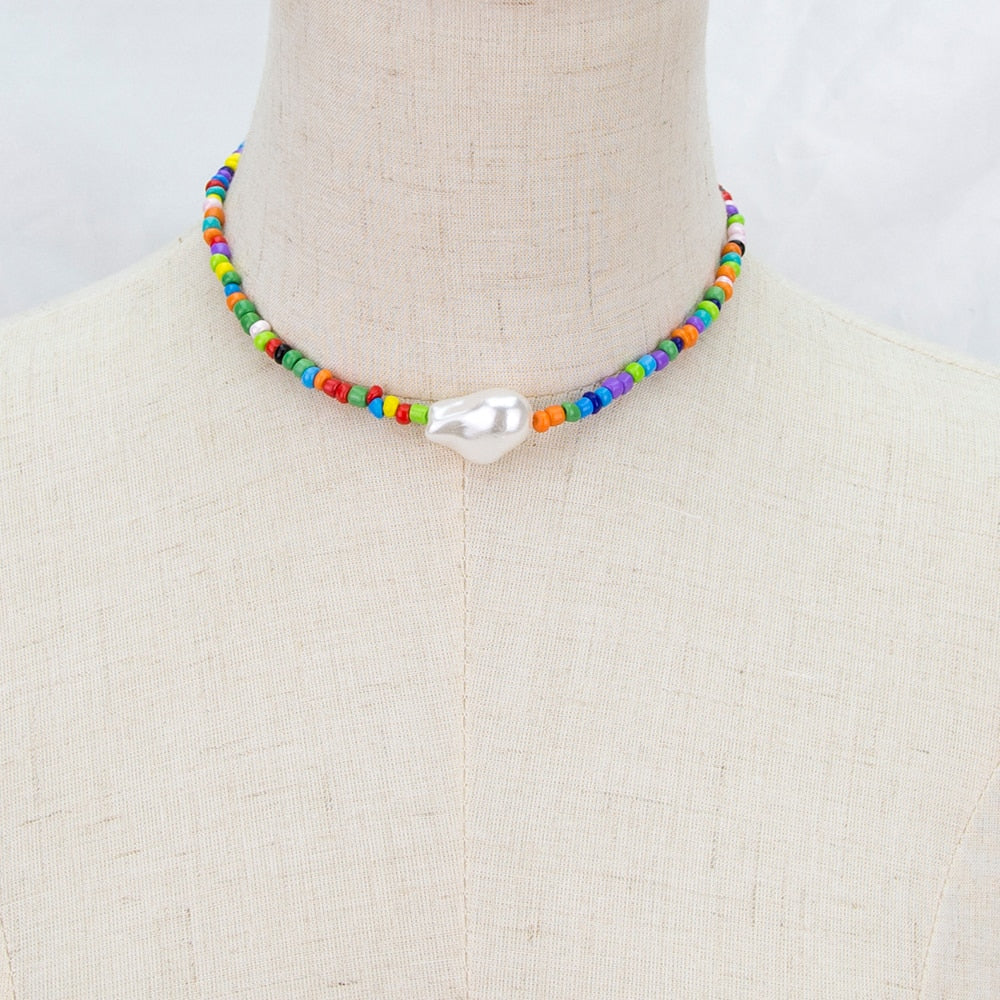 Bohemia handmade rainbow beads candy  Necklace