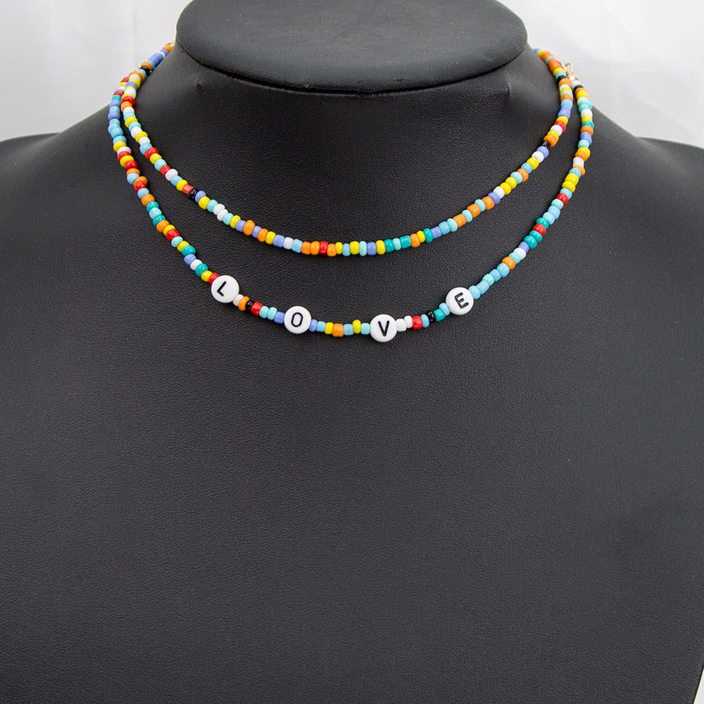 Bohemia handmade rainbow beads candy  Necklace