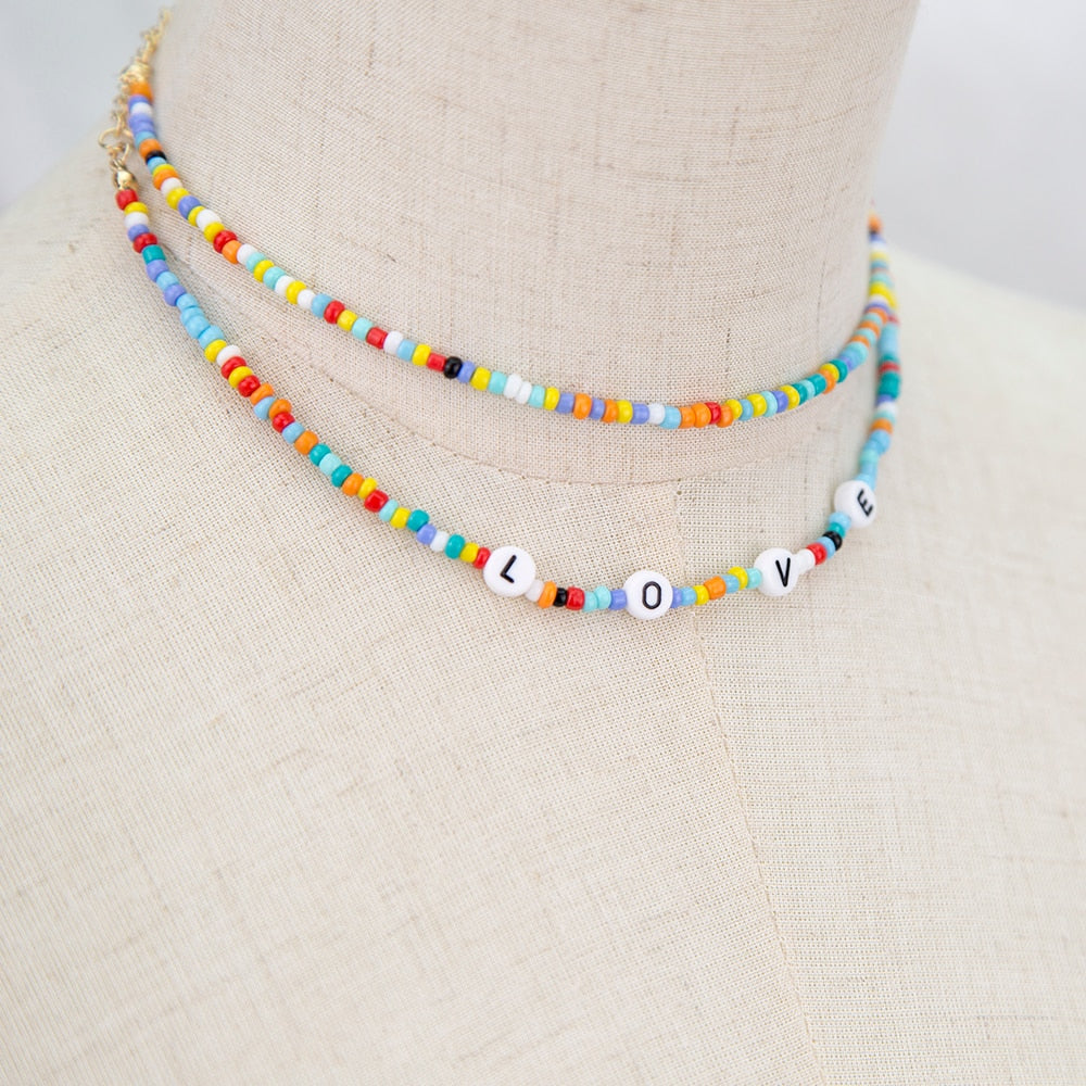 Bohemia handmade rainbow beads candy  Necklace