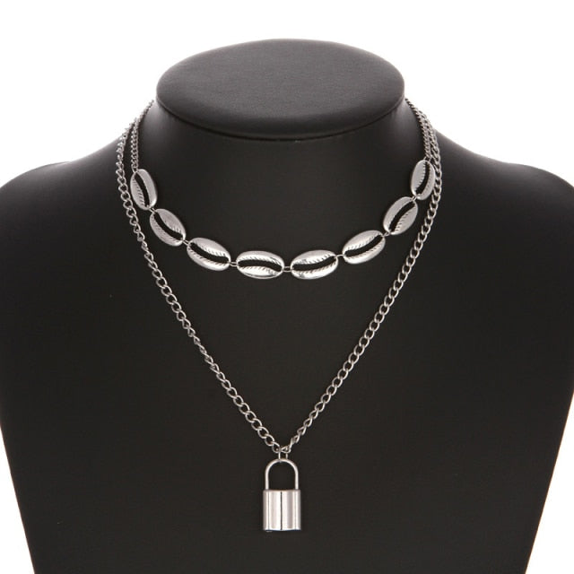 Cute Simple Chain Link Lock Necklace Pendant