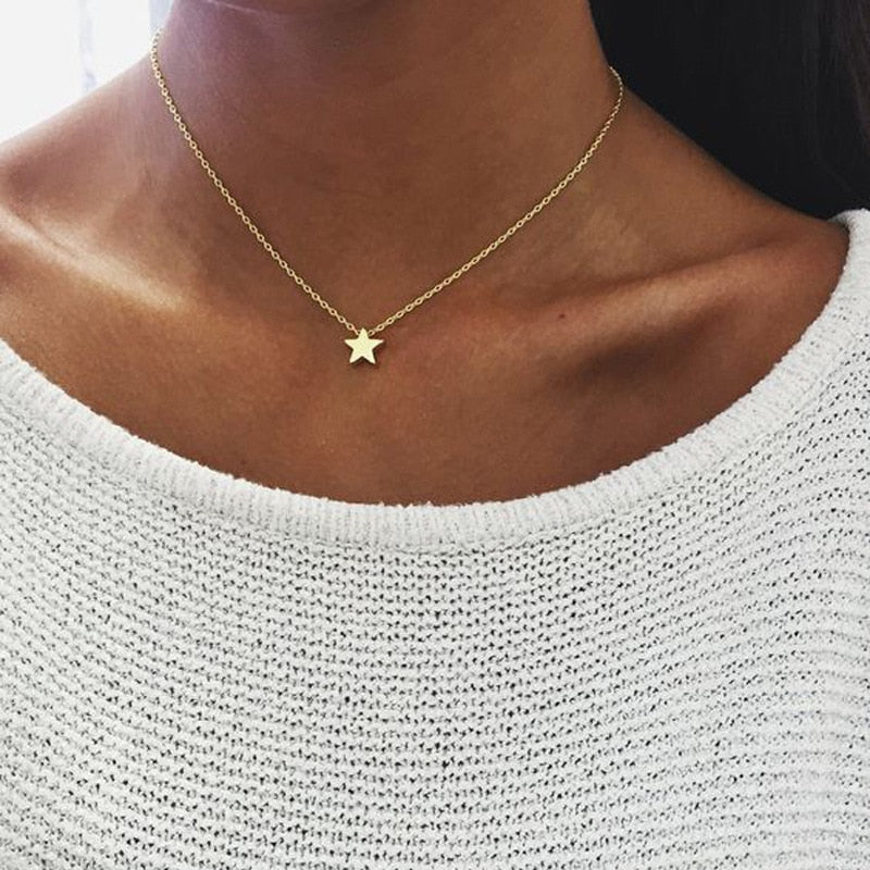 Gold/Silver Color Chain Star Heart Choker Necklace