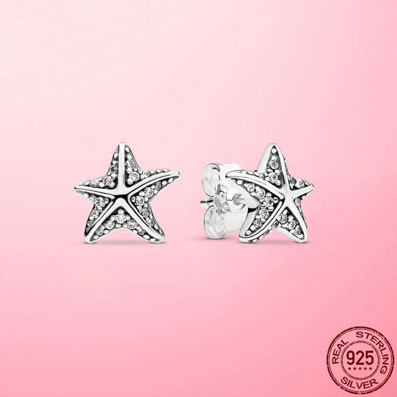 Real Silver Color Daisy Pave Moon  Star Earring