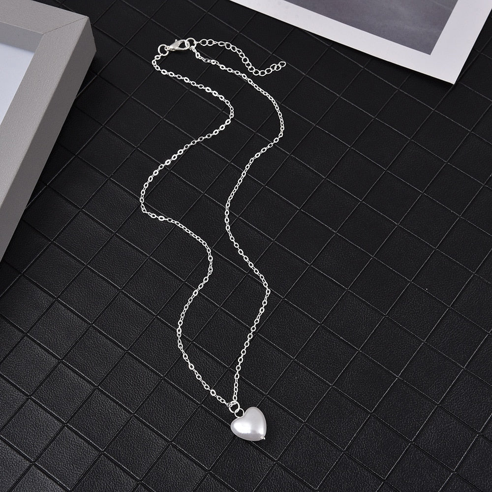 Fashion Sweet Girls Elegant Pearl Heart Pearl Necklace