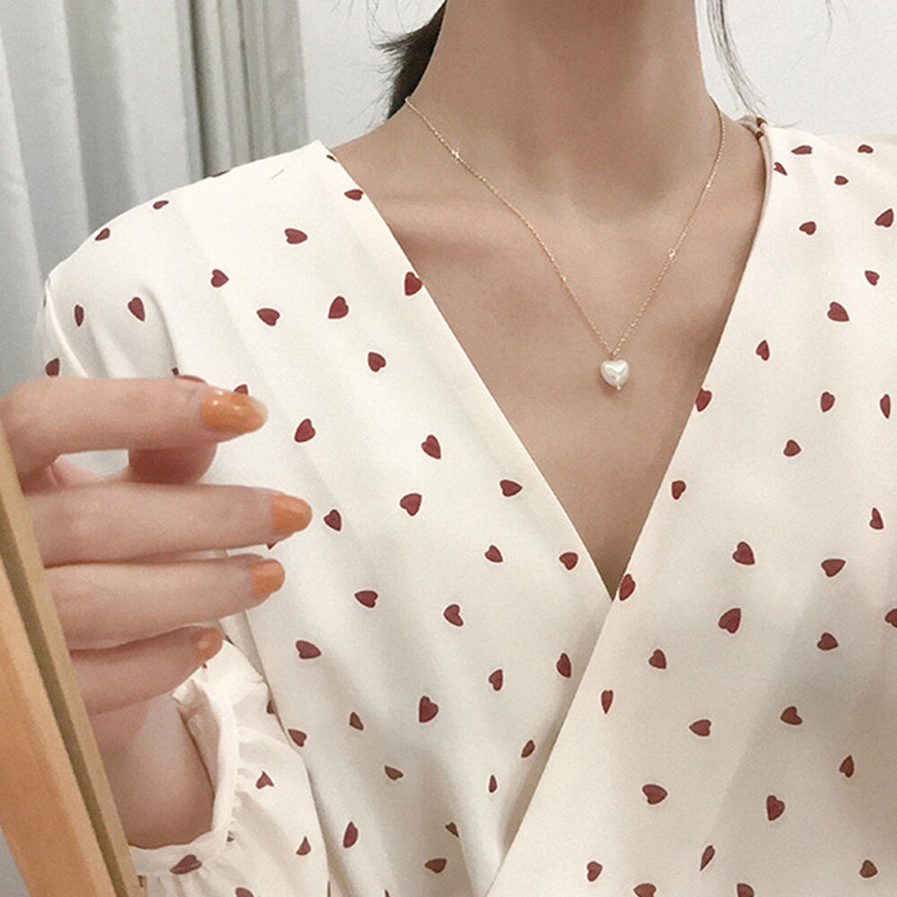 Fashion Sweet Girls Elegant Pearl Heart Pearl Necklace