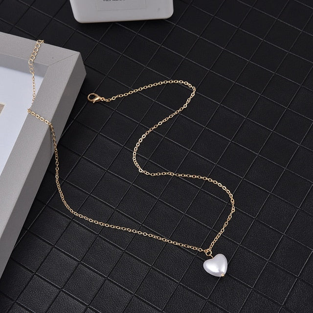 Fashion Sweet Girls Elegant Pearl Heart Pearl Necklace