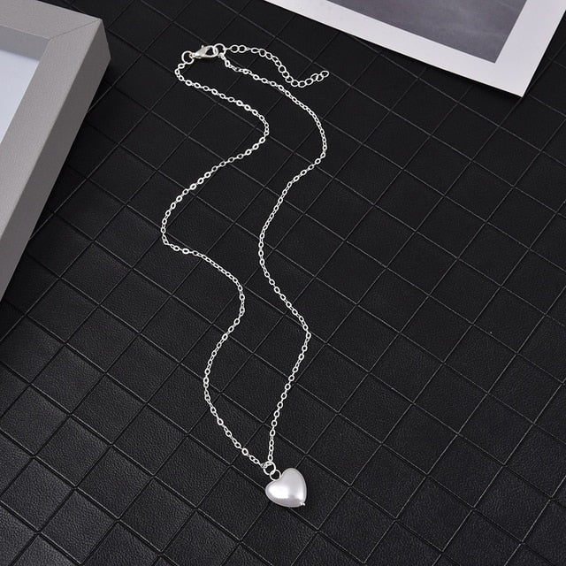 Fashion Sweet Girls Elegant Pearl Heart Pearl Necklace