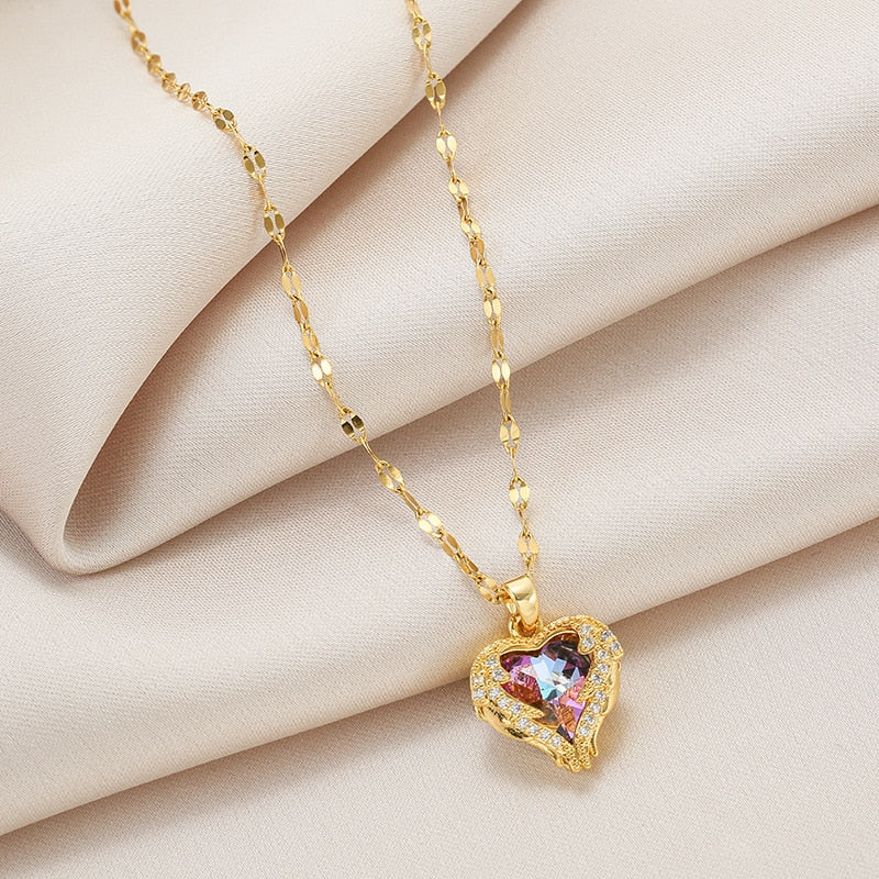Luxury Heart Of Ocean Crystal Pendant Stainless Steel Necklace