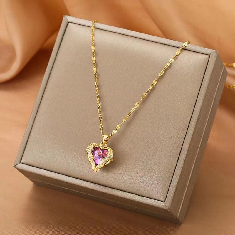 Luxury Heart Of Ocean Crystal Pendant Stainless Steel Necklace
