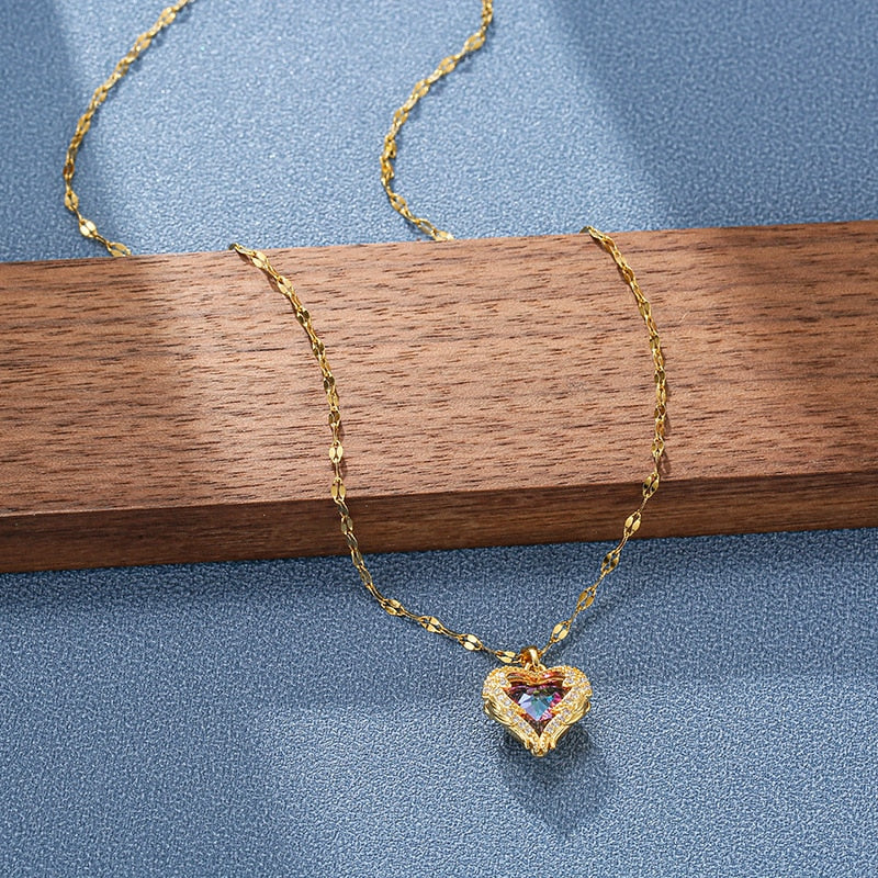 Luxury Heart Of Ocean Crystal Pendant Stainless Steel Necklace