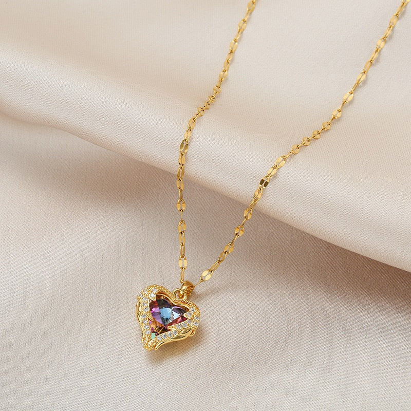 Luxury Heart Of Ocean Crystal Pendant Stainless Steel Necklace