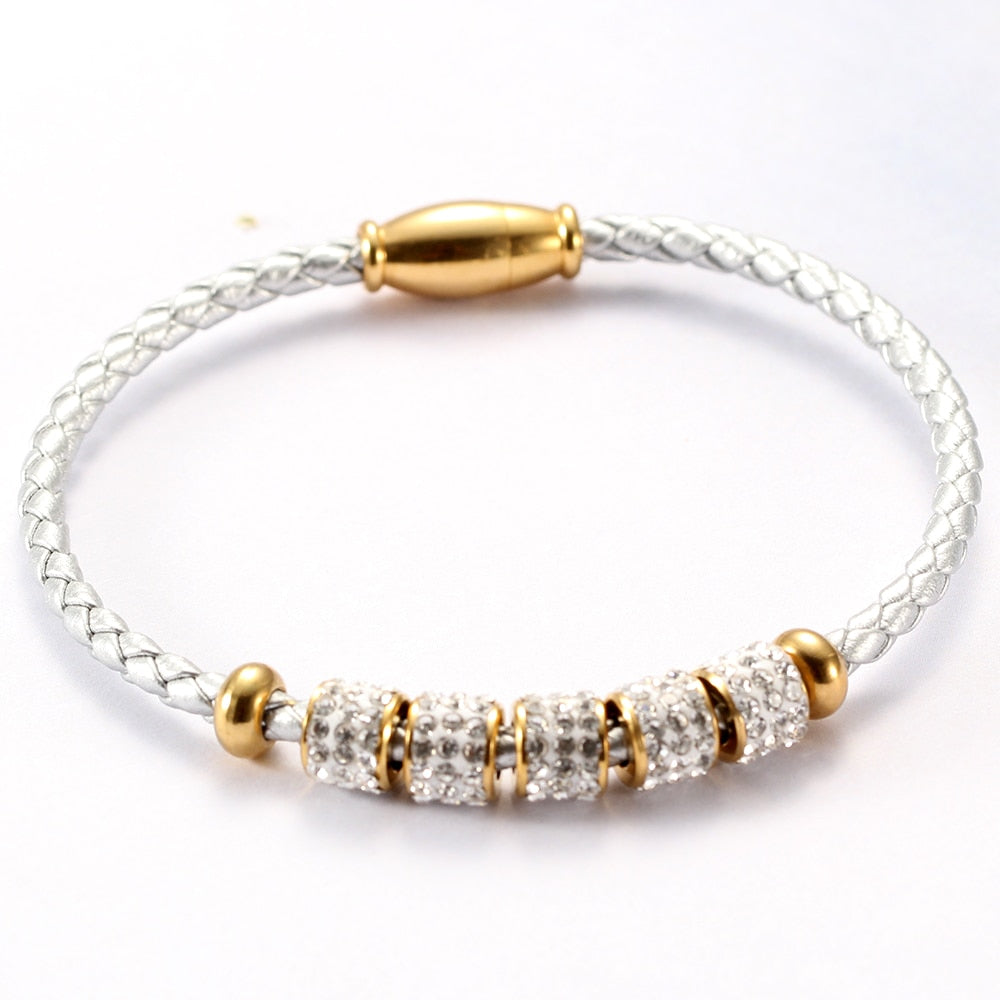 fashion jewelry  leather rope stainless steel rope bracelet