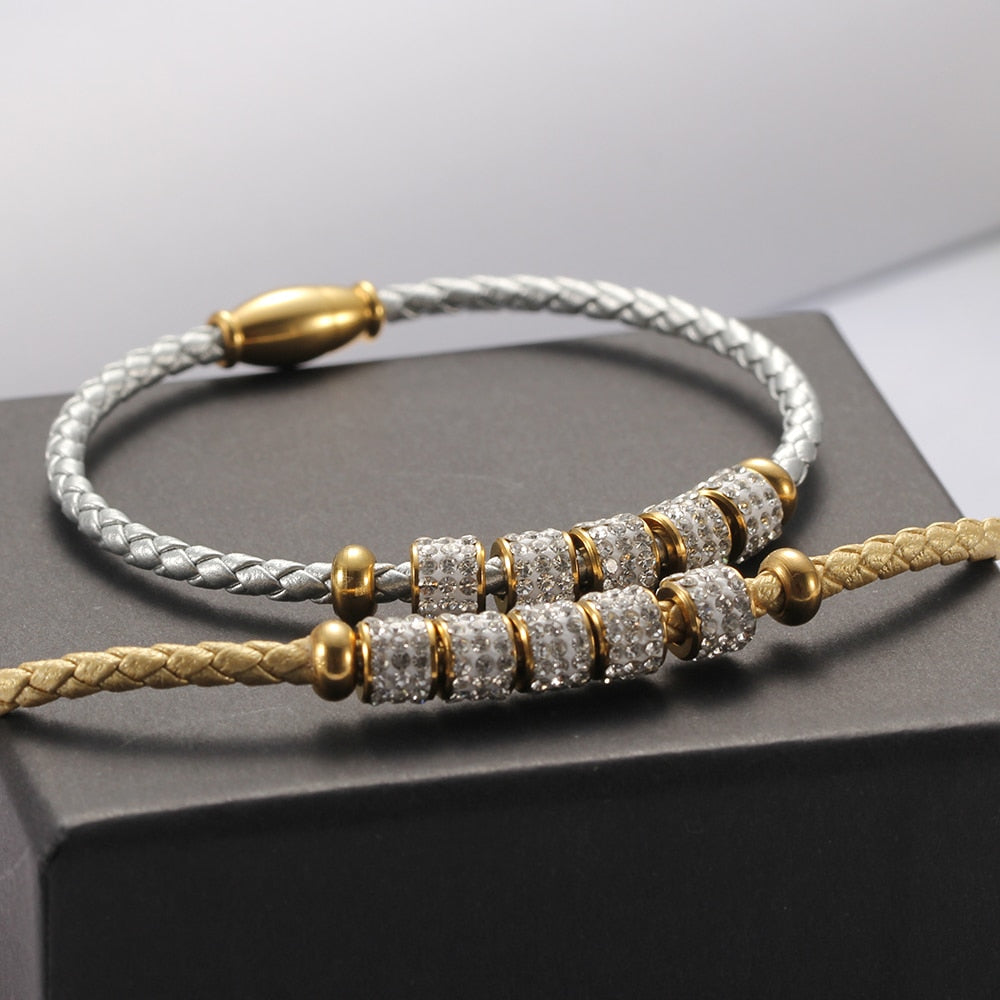 fashion jewelry  leather rope stainless steel rope bracelet