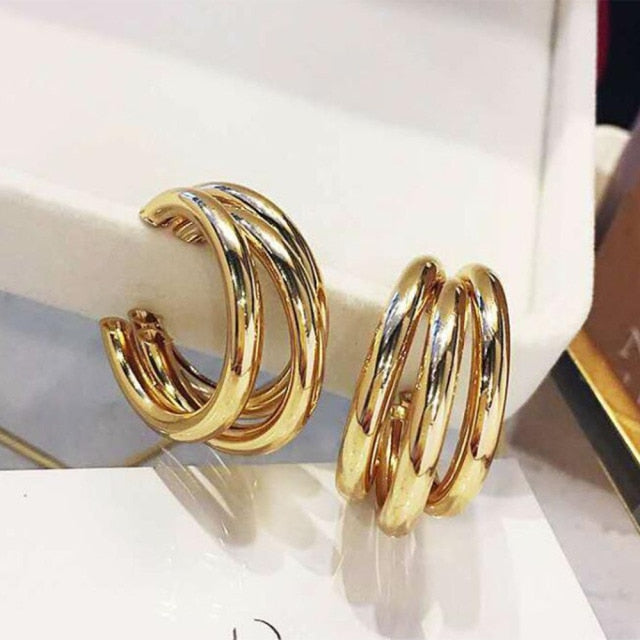 Retro Alloy Metal Round Hoop Earrings