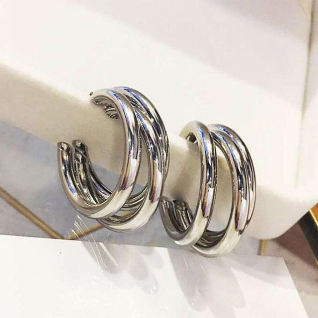 Retro Alloy Metal Round Hoop Earrings