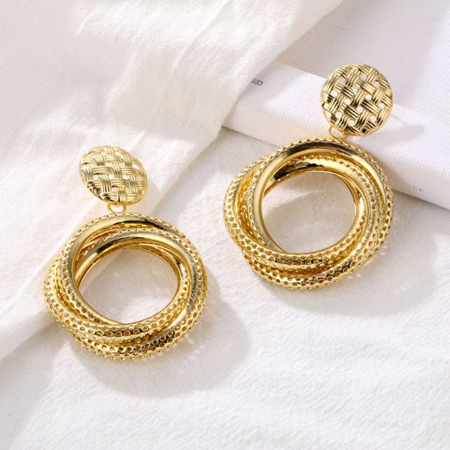 Retro Alloy Metal Round Hoop Earrings
