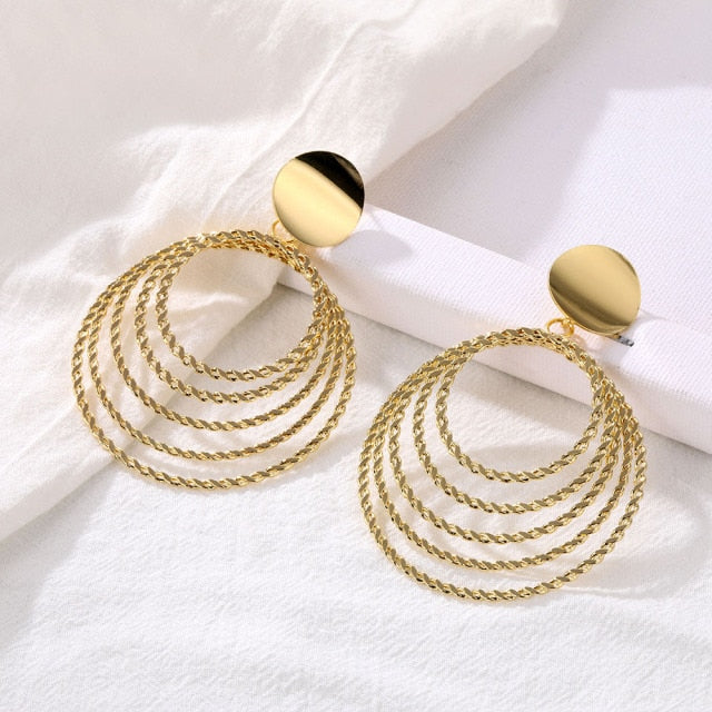 Retro Alloy Metal Round Hoop Earrings