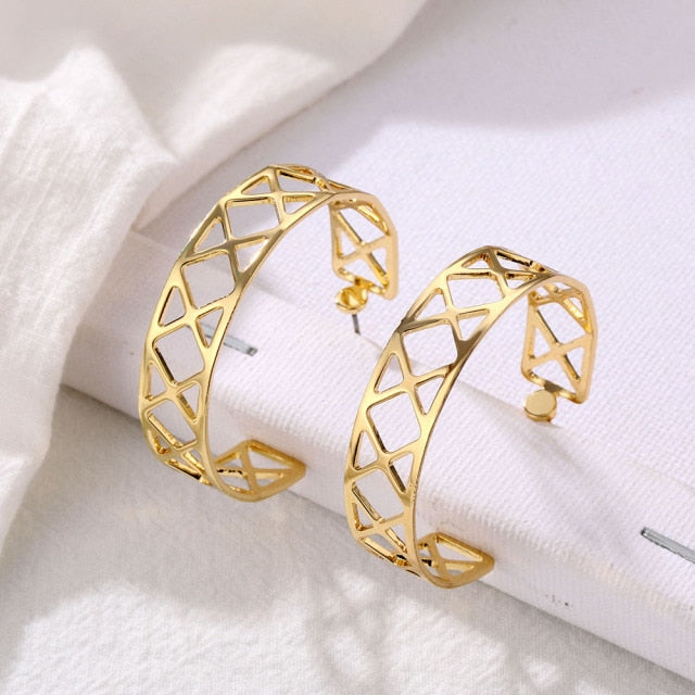 Retro Alloy Metal Round Hoop Earrings